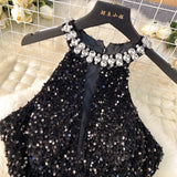 Luxury Thousand Gold Wind High-End Hanging Neck Dress Women's Summer Glide Diamond Design Niche Temperament Ass And Hip
