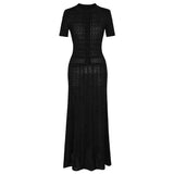 Retro Style Short-Sleeved Collar Knitted Hollow Pattern Dress Dress Dress Dress Dress Dress