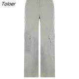 Gray Cargo Pants Vintage Low Waist Pants Women Baggy Pockets Fashion Streetwear Joggers Pants Harajuku Sporty Work
