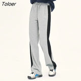 Women Fleece Sweatpants 2022 Winter Elastic Waist Straight Loose Trousers Gray Warm Comfort Casual Sport