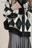Women Knitted Sweater Loose Single Breasted Students V-neck Lovely Knitwear Korean Oversize Cardigan Winter