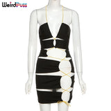 Puss Sexy Hollow Out Bodycon Drawstring Lace Up Skinny Stretchy Fashion Party Dress Sleeveless 2021 Summer Clubwear