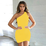 Sexy Club Dresses Summer Solid Color Backless One Shoulder Nightclub Dress Bodycon Mini Sundress Party