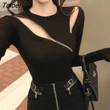 Zipper Slim Fit Women's Sweater Autumn Winter Solid Color Knitted Sweaters Ladies 2023 Streetwear Hollow Out Jumpers