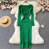 For Women 2022 Sexy Strapless Ribbed Knitted Bodycon Dress Women Winter Long Sleeve Midi Sweater Dress