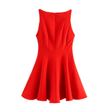 Short Dress 2025 Spring And Summer Set Wide Swing Women's Sleeveless Boat Collar Body A-Word Mini