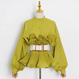 Toloer All-Match Shirt Female Spring 2024 New Standing Collar Long Sleeve Pleated Flounces Careful Machine Lace Top-Outfit