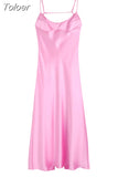 New Vintage Sexy Backless Fashion Solid Bodycon Silk Texture Hollow Slit Spaghetti Strap Dress Women Holiday Style