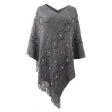 Autumn Winter Women Sweaters Poncho Knitting Capes Cloak Sweater V-Neck Irregular Hem Tassels Coat Striped Knitted