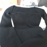 2023 New Autumn Sexy Stylish Sqaure Collar Full Sleeves Knitting Pullover Sexy Slim T-shirt Female Top