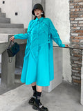 Women Blue Ribbon Big Size Long Shirt Dress New Lapel Long Sleeve Loose Fit Fashion Tide Spring Autumn 2023