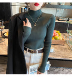 and Winter Pullover Half Turtleneck Knitted Sweater Women Vintage Long Sleeve Bottoming Women Tops Jumper Pull