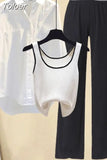 New White Shirt Blouse Sexy Tank Top Letter Print Wide Leg Pants Three Piece Elegant Women's Pants Set Casual