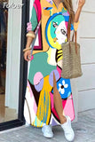 For Women 2023 Spring Summer Casual Loose Print Long Shirt Dress Button Up Long Sleeve Midi Elegant Vintage
