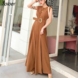 Summer Casual Retro Beach Holiday Jumpsuits Women OL Elegant Sexy Round Neck Sleeveless Sashes Party Split