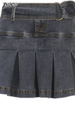 Pleated Mini Denim Skirt Women High Waist A Line Brown Micro Skirt Femme Girls Hot Jeans Skirts Grunge Bottom