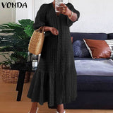 Summer Shirt Dress Women Casual Half Sleeve V Neck Button Down Pleated Long Dresses VONDA Ladies 2022 Bohemian Vestidos