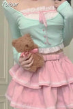 Skirt Outfits Summer Fashion 2 Piece Set Women Clothing Patchwork Crop Tops Lace Ruffles Mini Skirts Suit Korean Cute