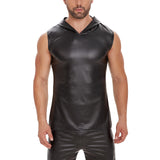Toloer Matte Leather Vest Premium Soft Lacquered Leather Hooded Sleeveless T-Shirt With No Smell-Outfit