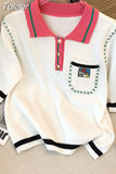 Summer Fashion Knit Sweater Women's Short Sleeve Polo Collar Casual Pullover Tops Korean Style Knitting Jumper Knitwear