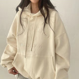 Solid Color Letter Embroidery Oversized Hoodie-Outfit