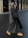 Grey Stripes Trench Long Coat-Outfit