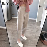 Women Pants Autumn Winter Thick Warm Knitted Elastic High Waist Harem Pants Female Casual Trousers Lady Sweatpants