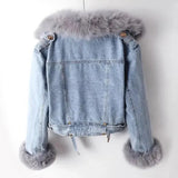 Faux Fur Collar Lining Denim Jacket-Outfit