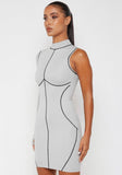 Print Lines Single Sleeve Turtleneck Bodycon