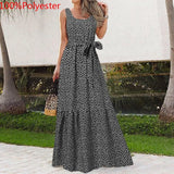 Print Bohemian Long Dress Celmia Women 2022 Summer Elegant Sleeveless Beach Maxi Sundress Casual Belted Party