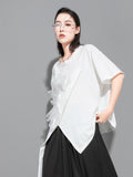 Women White Flower Ruffles Ribbon Big Size T-shirt New Round Neck Short Sleeve Fashion Tide Spring Summer 2023