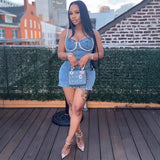 Women's Jeans Suspension Dresses Summer New Fashion Sexy Bright Diamond