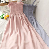 Dress Summer Women Off Shoulder Spaghetti Strap Slim Stretchy Breathable Soft Female Loose All-match Simple