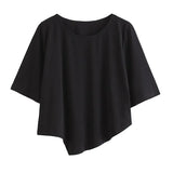 Women White Black Irregular Spliced Short Casual T-shirt New Round Neck Short Sleeve Fashion Spring Summer 2023