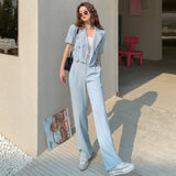 Women Sexy One Button Casual Cropped Blazer Jacket+High Waist Draping Wide Leg Pants 2022 Summer Korean Harajuku Two Piece