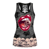 Top Women 3D Skull Print Vest Hollow Out Camisole Tops Ladies Casual Gym Workout Tees Summer Fashion Gothic Clothes