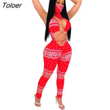 Bandana Scarf Print Sexy Jumpsuits for Women Hollow Out With Mask Playsuit 2023 New Fashion Bandage Women Sexy