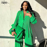 Shirts and Long Pant Two Piece Set Women Outfits Office Long Sleeve Tops Lady Trousers Set 2022 Loose Suit Clothing