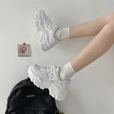 Party Women Sneakers Fashion Chunky Casual Thick Sole Breathable Mesh Lace Up Platform Vulcanize Female Beige Non Slip Walking