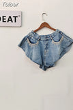 Fashion Women's Denim Shorts New High Waist Loose Straight Metal Tassel Streetwear Short Jeans Female Summer 2023