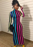 Colorful Stripes Turtleneck Long Bodycon