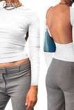 Backless T-shirt Women Casual 2023 Summer O Neck Y2K Crop Tops Short Sleeve Streetwear Fit Slim Base Tees Female T