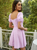 Cutout Tied Puff Sleeve A-Line