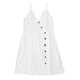 Sleeveless Striped Cross Adjustable Spaghetti Strap V-Neck Button Casual Sexy Mini Dresses Summer Beach Holiday