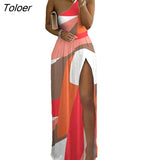 New Women Summer Plant Pattern Print Rompers Lady Elegant One Shoulder Sleeveless Formal Loose Wide Leg Pants