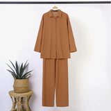 2022 ZANZEA Autumn Women 2PCS Suit Full Sleeve Turn-Down-Collar Solid Button Blouse Female Bohemian Holiday Loose Pockets