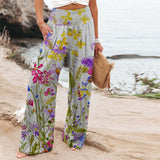Women's Four-Sided Bullet-Print Trousers High-Waisted Straight-In-Bag Casual Broad-Legged