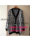 women plaid pattern cardigan vintage jumper 2022 autumn winter oversized knitted cardigan