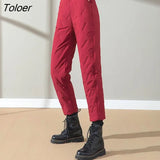 2023 Winter Warm Down Cargo Pants Women Elastic High Waist Harem Pantalones Woman Streetwear Solid Cotton