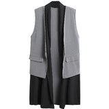 2023 New Spring Summer Cardigan Sleeveless Spliced Pockets Plaid Brief Temperament Long Vest Women Fashion Tide
